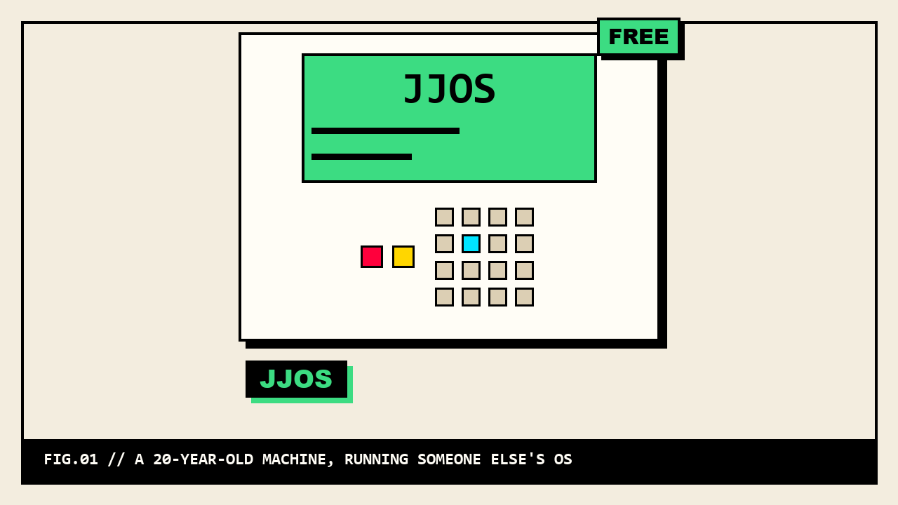 MPC1000-style unit with a green JJOS boot screen and pad grid, flat illustration