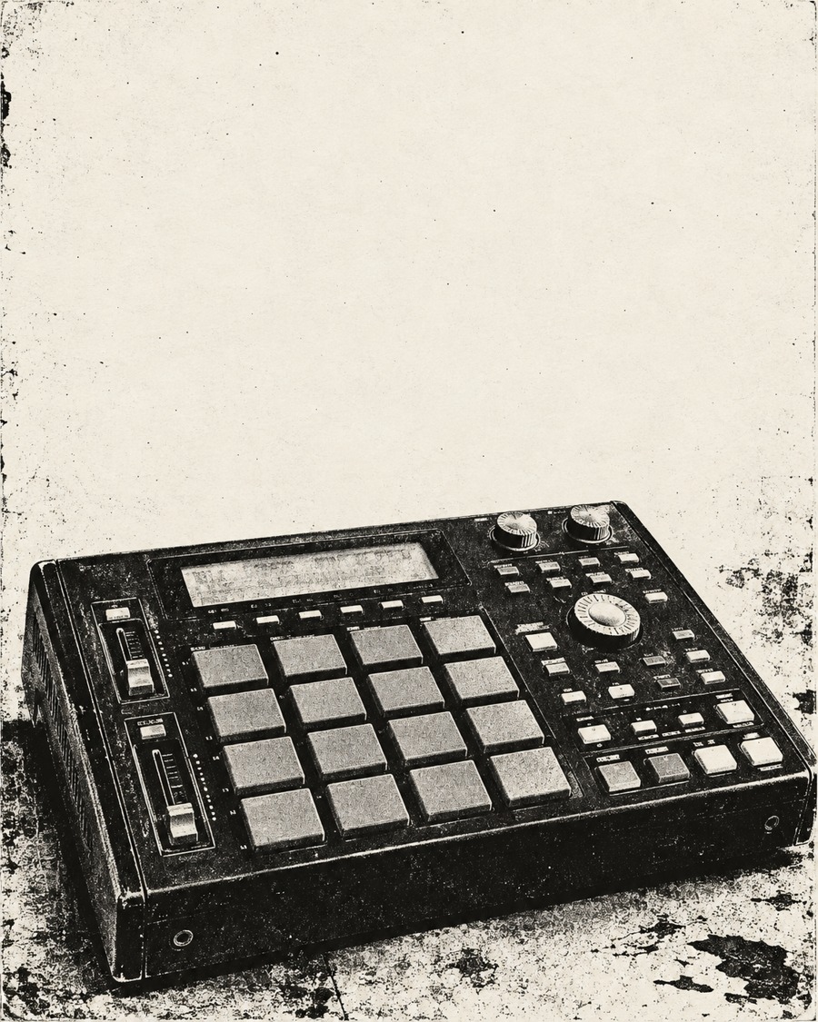 Original halftone illustration of an MPC1000 sampler